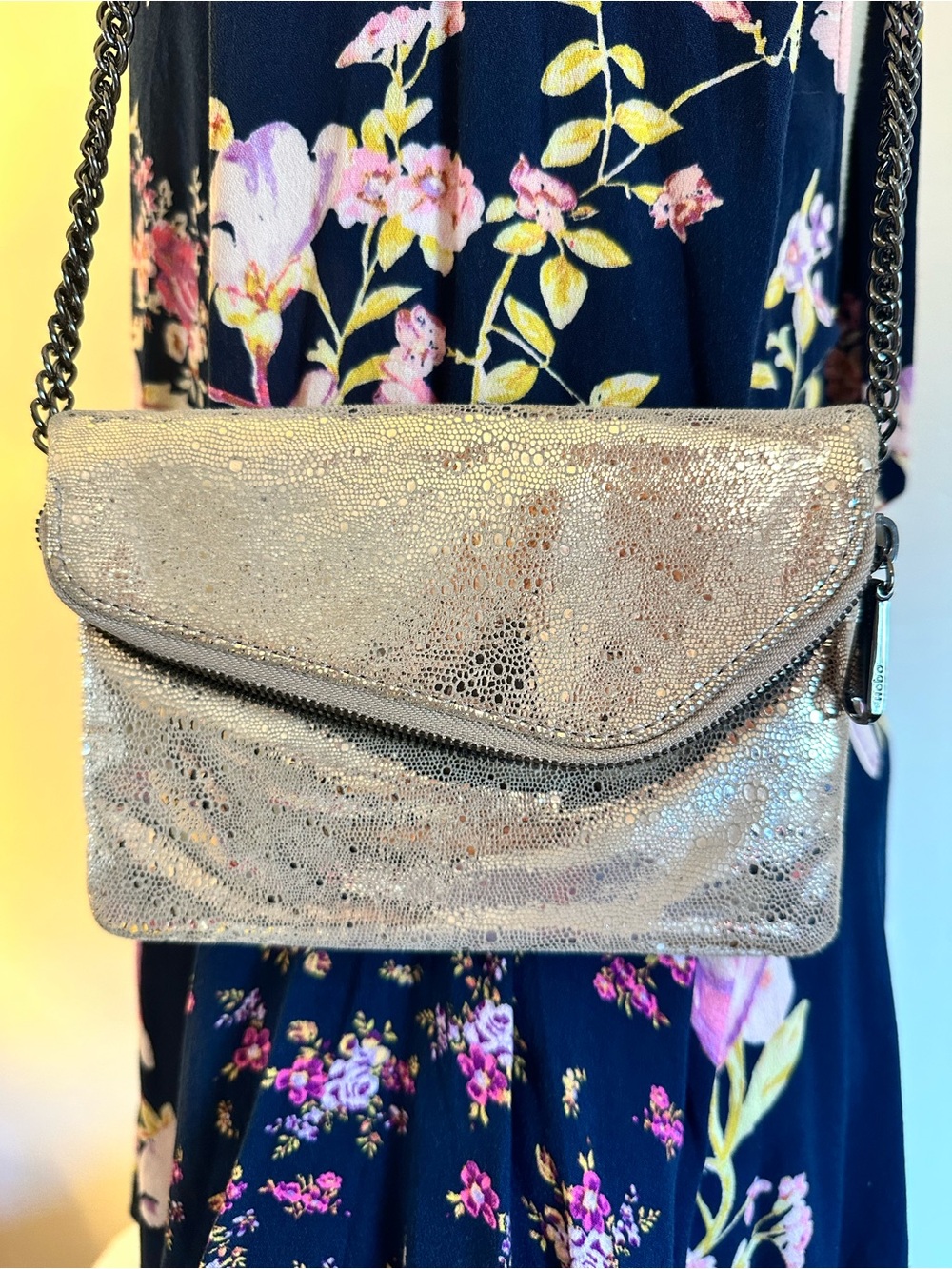 HOBO Metallic Leather Glazed Clutch Wristlet Crossbody Convertible Bag